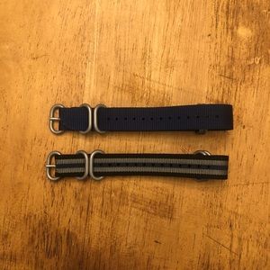 2 Crown and Buckle 18mm NATO Strap Combo. Solid Navy Blue + Black/Blue/Gray.